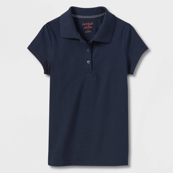 NWT Girls' Short Sleeve Navy Blue Jersey Uniform Polo Shirt - Picture 1 of 2